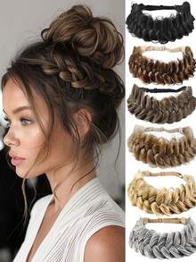 Classic 3 Strand Braided Headband Synthetic Wig - Body Wave Texture, Adjustable Elastic Band, Natural Look For Women, Elegant Hairstyle For Weddings & Parties (Black/Blonde/Beige/Gray), Hair Wig, Party Accessory, Secure Comfortable Fit