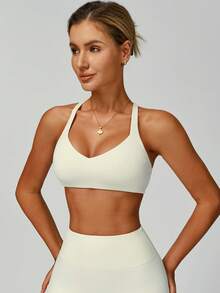 'Sports Vest' Women's Yoga Clothes, Sports Clothes, Running And Fitness Sports Vests, Comfortable And Skin Friendly At Home - 杏色 - 查看 5