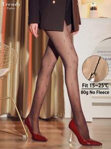 1pc 80g Skin-Tight Pantyhose For Women, High Stretch Tights With Heart, Polka Dot, Leopard, Pink Butterfly, Star, Bow, Black Lip Patterns, Fashionable & Sexy Stockings Suitable For Halloween, Suitable Temperature 15~25°C, Autumn/Winter, E-Girl, Cozy - Black - View 26