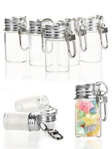 1个/2个/5个/10个装 7毫升迷你玻璃瓶，透明玻璃罐配金属钥匙扣，微型留言瓶，小型容器，适用于DIY手工、婚礼回礼、派对装饰、家居装饰、饰品、包包挂件、装饰吊坠、汽车钥匙扣、DIY配件、女士钥匙扣、手机壳挂件，生日、婚礼、节日、派对纪念品、朋友礼物、万圣节配饰、教师节、圣诞节礼物 - 彩色 - 查看 1