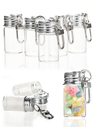 1个/2个/5个/10个装 7毫升迷你玻璃瓶，透明玻璃罐配金属钥匙扣，微型留言瓶，小型容器，适用于DIY手工、婚礼回礼、派对装饰、家居装饰、饰品、包包挂件、装饰吊坠、汽车钥匙扣、DIY配件、女士钥匙扣、手机壳挂件，生日、婚礼、节日、派对纪念品、朋友礼物、万圣节配饰、教师节、圣诞节礼物