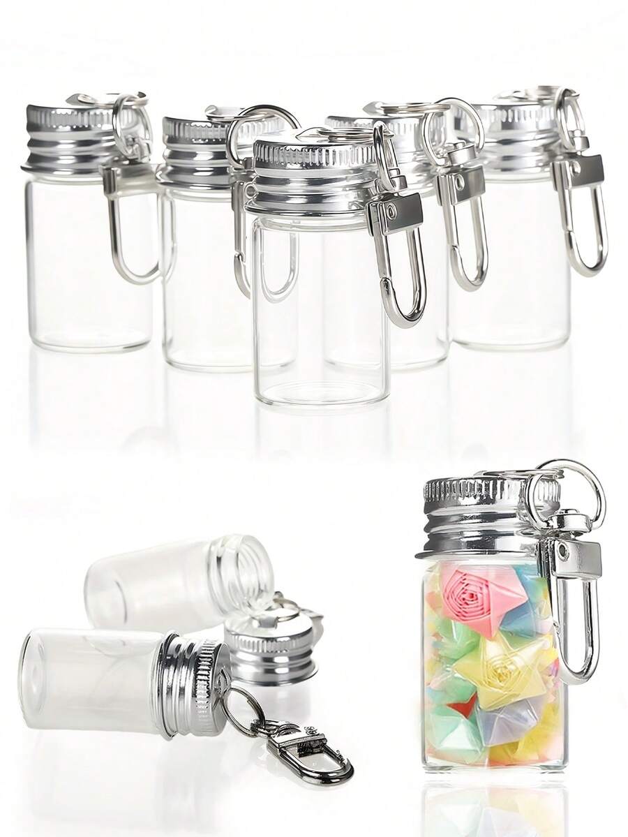 1个/2个/5个/10个装 7毫升迷你玻璃瓶,透明玻璃罐配金属钥匙扣,微型留言瓶,小型容器,适用于DIY手工、婚礼回礼、派对装饰、家居装饰、饰品、包包挂件、装饰吊坠、汽车钥匙扣、DIY配件、女士钥匙扣、手机壳挂件,生日、婚礼、节日、派对纪念品、朋友礼物、万圣节配饰、教师节、圣诞节礼物 - 彩色 - 查看 1