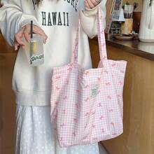 Shoulder Bags - Etiqueta tejida de un solo hombro con cuadros azules - Ver 4