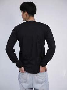 Men's Long-Sleeved T-Shirt. Cloth And Cotton. Rock Band Theme. - 黑色 - 查看 3