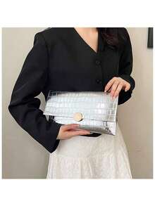 Crocodile Pattern PU Women's Clutch Bag, Envelope Style Wallet With Metal Ring Buckle, Unique Evening Bag, Suitable For Parties, Dances, Weddings, Formal Events