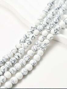 AAA级白色条纹石（4毫米/6毫米/8毫米）和抛光白色玉圆散珠（15英寸串），天然宝石珠，适用于珠宝制作 - 白色 - 查看 8