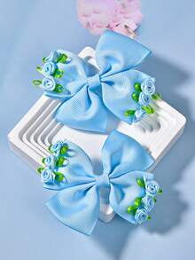 2 件粉色玫瑰花蝴蝶结发夹，可爱甜美的日常配饰 - 彩色 - 查看 13