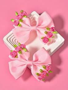 2 件粉色玫瑰花蝴蝶结发夹，可爱甜美的日常配饰 - 彩色 - 查看 14