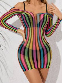 女士性感内衣卧底网眼镂空透视渔网连体衣透明睡衣吊带背心裙紧身衣 - 彩色 - 查看 1