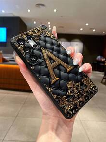 New Letter A Pattern Matte Texture Phone Case, Anti-Fall Anti-Scratch Anti-Fingerprint Black TPU Soft Shell, Camera Lens Protection Compatible With Samsung, Redmi, OPPO, VIVO Waterproof Shockproof