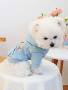1pc Pet Clothes, Cute Dog/Cat Apparel For Small Dogs, Warm & Comfortable American Style Sweatshirt For Autumn/Winter - Blue - View 4