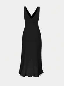 European & American Style Women's Summer New Ruffle Hem Sexy Black Party Cocktail Dress, Versatile Evening Gown - Black - View 3