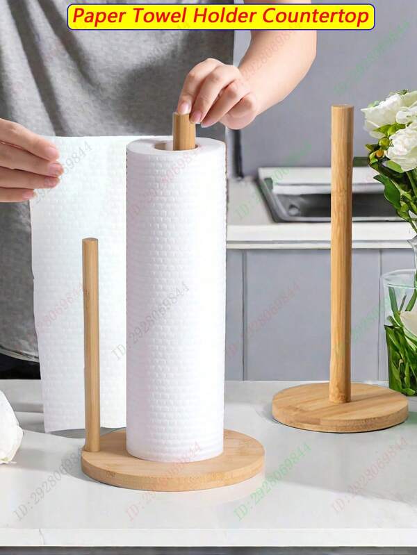 1pc Paper Towel Holder Countertop,Bamboo Paper Towel Holder,Kitchen Paper Towel Stand Holder For Kitchen Organization And Storage,Paper Towel Holders For Standard And Large Size Rolls,Kitchen Roll Holder