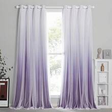 PONY DANCE Living Room Curtains - Blackout Curtains Grey Ombre With White Sheer Overlay Thermal Insulated Mix & Match For Home Decoration With Tie Ropes, W52 X L84 Inch, 2 Panels-FUNALING - 紫色 - 查看 2