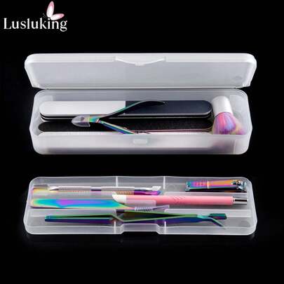 1Pc Caja de almacenamiento vacía de herramientas de arte de uñas de doble capa rectangular, pinzas, cortaúñas, cepillos de uñas, limas, contenedor de plástico portátil de 22 cm