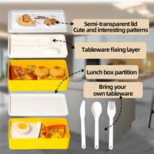 Cutie de prânz portabilă din plastic cu tacâmuri, recipient compartimentat, capacitate mare, set de recipiente pentru alimente cu microunde, recipient pentru alimente în aer liber, suport pentru gustări, cutie de prânz pentru facultate, potrivită pentru casă, birou și școală, cel mai bun cadou pentru Halloween și Crăciun etc. Înapoi la școală, rechizite școlare, rechizite școlare 1 buc