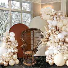 119 件香槟金气球拱门套装，包含金属香槟金奶油色气球、五彩纸屑气球，适用于波西米亚风格的初次圣餐、订婚、男孩/女孩、迎婴派对、性别揭晓、婚礼、生日、房间、派对装饰 - 沙白色 - 查看 4