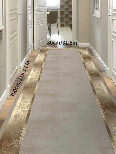 1pc Luxury European Style Gold Design Carpet, Suitable For Hallway, Balcony, Kitchen, Bathroom