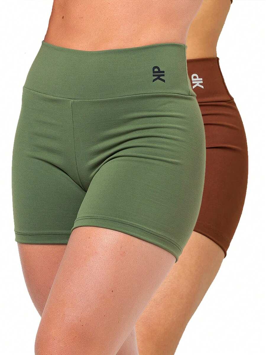 Kit 2 Women's Fitness Shorts High Waist Zero Transparency Blackout Gym Basic Bermuda Shorts Women's Crossfit Yoga - 綠色+咖啡 - 查看 1
