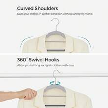 Clothes Hangers Plastic Premium 20/40-Piece With Non-Slip Pads - Durable & Elegant Closet Organizers For Shirts Everyday Standard Use Laundry Home And Wardrobe Enhancement 360 Degree Swivel Hook - 灰色 - 查看 5