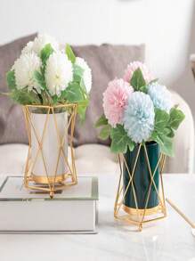 轻奢花瓶铁艺花瓶摆件，陶瓷花瓶铁艺玻璃花瓶，现代艺术花瓶创意家居客厅家装餐厅浪漫烛光晚餐道具，适用于插花，家居装饰，花瓶，餐桌摆设，生日，毕业典礼，水培花瓶，节日气氛装饰，餐桌摆设，派对装饰 - 金色 - 查看 3