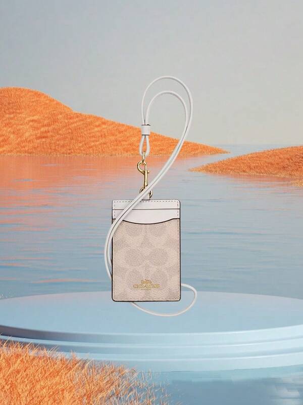 Coach Leather ID Badge Card Holder With Clear ID Window Credit Badge Holder With Two Credit Card Slots And Detachable Neck Lanyard Strap