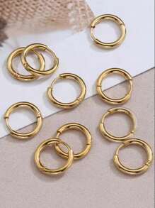10pcs Gold Color Stainless Steel Ear Hoop Earrings Women Earrings Men Punk Hiphop Gift Fashion Jewelry Piercing Accessories