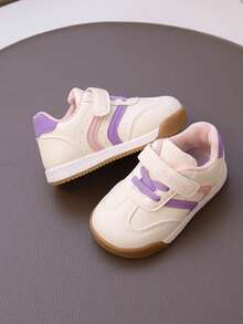 1 Pair Pink Children's Casual Sports Shoes, Leather Upper Breathable Kids Shoes, Comfortable & Fashionable Hook And Loop Closure, Suitable For Spring/Summer, All Season, New Style For Boys And Girls, Infant/Toddler/School Shoes