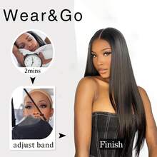 40 Inch Straight 6x4 HD Transparent Lace Closure Wigs Human Hair 4x6 Lace Straight Put On And Go Glueless Wigs Pre Plucked Pre Cut Lace Wig For Women 200% Closure Wig Nautural Black - Natural Black - 查看 8