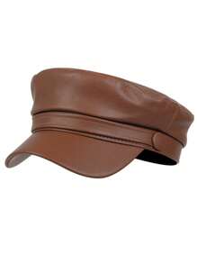 1pc Women's Black Flat Top Beret Hat, Versatile PU Painter Beret, Pumpkin Hat, Autumn/Winter Autumn Accessories - Multicolor - View 7