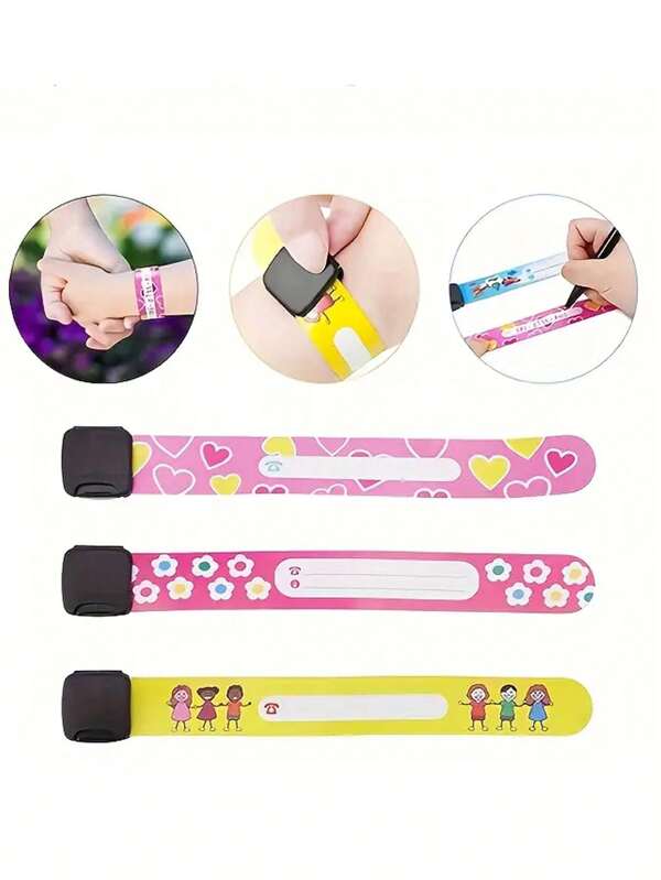 Reusable Waterproof Wristband - Adjustable Non-Slip Name Tag Bracelet, Colorful Fun Designs (Unicorn, Dinosaur, Sports) For Outdoor Activities, Camping, Amusement Parks And Big Events, Durable Party Wristband, Vibrant Print, Entertainment Supplies