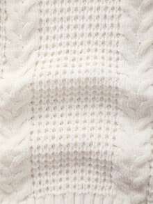 Girls' Knitted Crew Neck Perforated Twist Rope Sweater, Soft & Comfortable Fabric With Openwork Details - White - View 5