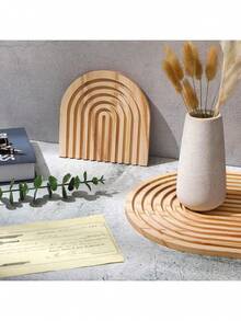 1pc Wooden Wave Pattern Tray, Creative Wooden Cutting Board Decor Tray, Nordic Style Aromatherapy Wooden Jewelry Organizer Tray, Home Decor & Photography Prop, Not For Direct Food Contact - Beige - View 5