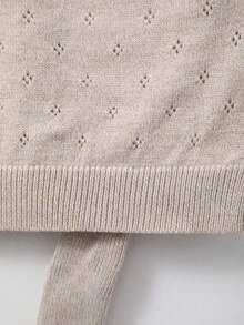 Newborn Solid Color Round Neck Ruffle Hollow Out Knitted Cardigan + Solid Color Leggings - Khaki - View 5