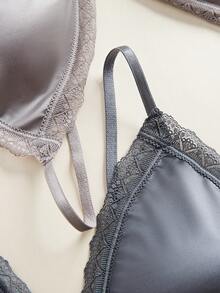 4pcs Women's Solid Color V-Neck Comfortable Wireless Lace Bikini Bralette Lingerie - 彩色 - 查看 4