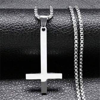 Edelstahl Umgekehrtes Kreuz Hexerei Heidentum Halskette, Umgekehrtes Kreuz Schwarze Kette Halskette