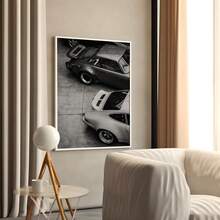 1pc, Vintage Luxury Car Style Car Posters And Prints, Old German Sport Car Rear View, Black And White Iconic Car Wall Art, Classic Car Art, Retro Car, Living Room, Home Decor, No Frame - Black - View 2