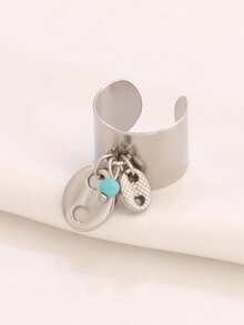 1件不锈钢咖啡豆吊坠开口戒指，时尚宽戒指首饰，女士礼物