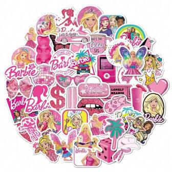  50 piezas de pegatinas oficialmente autorizadas de la serie Barbie de color rosa para decorar vasos, portátiles, equipaje, teléfonos móviles, patinetas y talla grande, un regalo ideal para familiares y amigos