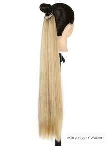 Peluca con coleta de 26"/34", peluca con coleta elástica multifuncional en negro y marrón, resistente al calor, cabello liso largo sintético suave y natural para mujer, adecuado para Navidad, Año Nuevo, Carnaval, festivales de música y otras ocasiones - Multicolor - Ver 4