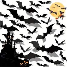 12pcs Halloween Black Bat 3D Halloween 12 Bats Stickers Wall Decoration Party Decoration