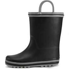 Kids Rain Boots Waterproof Printed Rubber Boots With Handles - Black - View 1