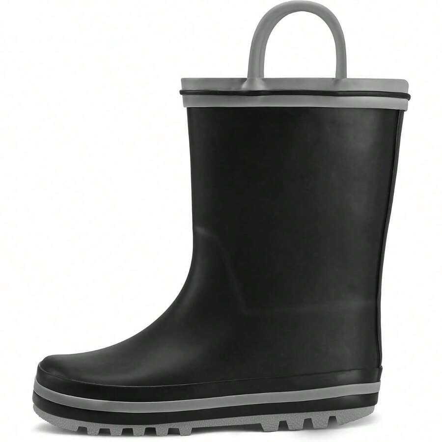 Kids Rain Boots Waterproof Printed Rubber Boots With Handles - Black - View 1
