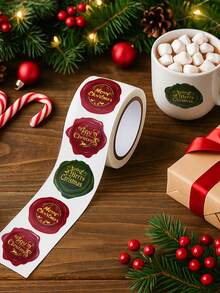 1 Roll/500 Sheets Merry Christmas Stickers Label Stickers, With Embossed Wax Seal Design, Envelope Sticker Labels, Sealing Stickers, Gift Wrapping Scrapbook Stickers, Candy Bag Decoration, Round Party Gift Decoration, Merry Christmas Gift - Multicolor - View 8