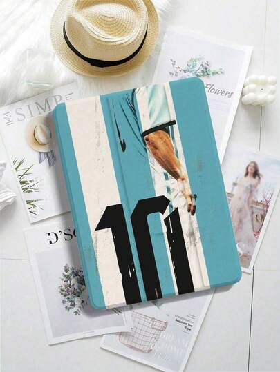 1pc Soccer Player Numbers Pattern Trifold Stand Tablet Case With Pencil Holder Tablet Case, Anti-Fall IPad Stand, Foldable Non-Slip Adjustable Stand, Flexible Hybrid Protective Case, Suitable For IPad Air 4/5 (10.9-Inch), IPad 7/8/9 (10.2-Inch) 5/6/Air 1/2 (9.7-Inch), Air 3 (10.5-Inch), Pro (11-Inch) 10th Generation, 12.9-Inch, 13-Inch,Pad 17/18/19/20/21/22/23/24/25/Air/Pro/Mini Tablet Case,  S6/A7/A8/A9/S7/S8/S9/S10/S9FE Tablet Case