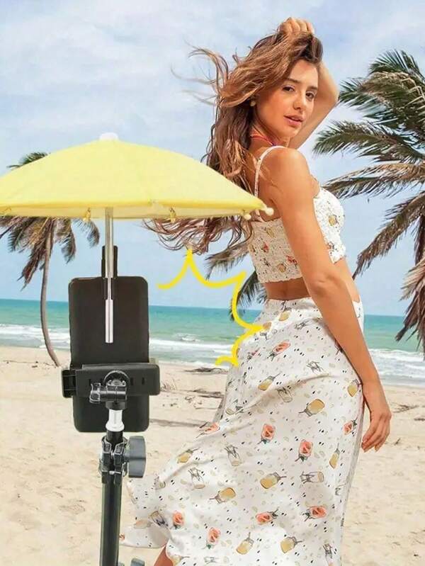 2-1 Pc Mobile Phone Sunshade Umbrella, Clip-On Mobile Phone Sunshade Umbrella, Mobile Phone Clip Umbrella, Mini Umbrella, Travel Accessory, Outdoor Essential, Compact And Stylish Design, Portable And Lightweight Umbrella, Suitable For Travel, Outdoor Activities, Beach, Home Use, And Back-To-School Season.