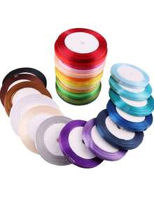 1 Roll 0.6cm Wide Satin Ribbon, Rainbow Ribbon, Gift Wrapping Ribbon, Polyester Woven Ribbon, Creative DIY Decorative Tying Ribbon, Woven Fine Cake Packaging Material Bow Ribbon, Suitable For Women, Weddings And Other Occasions - Multicolor - View 4