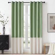 Black Gold Color Block Window Curtains Panels 84 Inches Long Farmhouse Drapes Bedroom Living Room Darkening Treatment With Grommet Set Home Decor - 鼠尾草綠和奶油色 - 查看 1