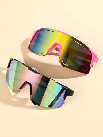 2pcs Y2K Style Plastic Sports Cycling Wrap-Around Fashion Glasses For Women, Suitable For Daily Wear, Photography, Shopping, Cycling, Skiing, Etc.