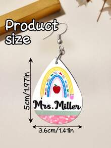 1pc Custom Personalized Teacher Earrings. Rainbow Pencil. Back To School, Teacher Appreciation, Teacher Gift - Multicolor - View 8